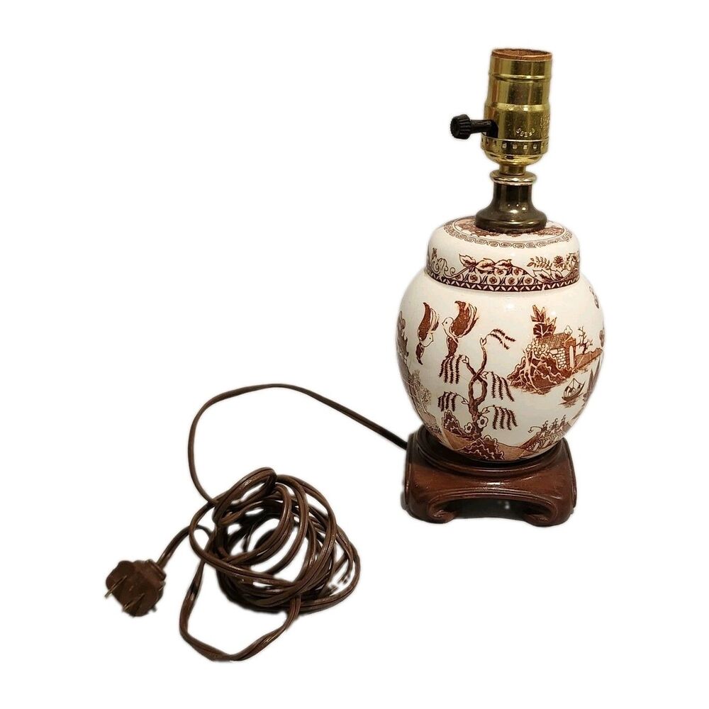 Vintage Ginger Jar Table Lamp Working No Shade